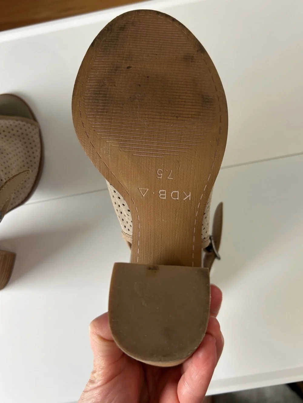 Kelsi Dagger Brooklyn Goya Slingback Sandal Size 7.5 Taupe Perforated Block Heel